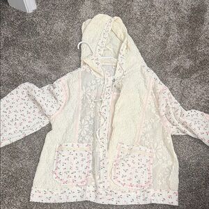POL Cream and Pink Floral Utility Jacket